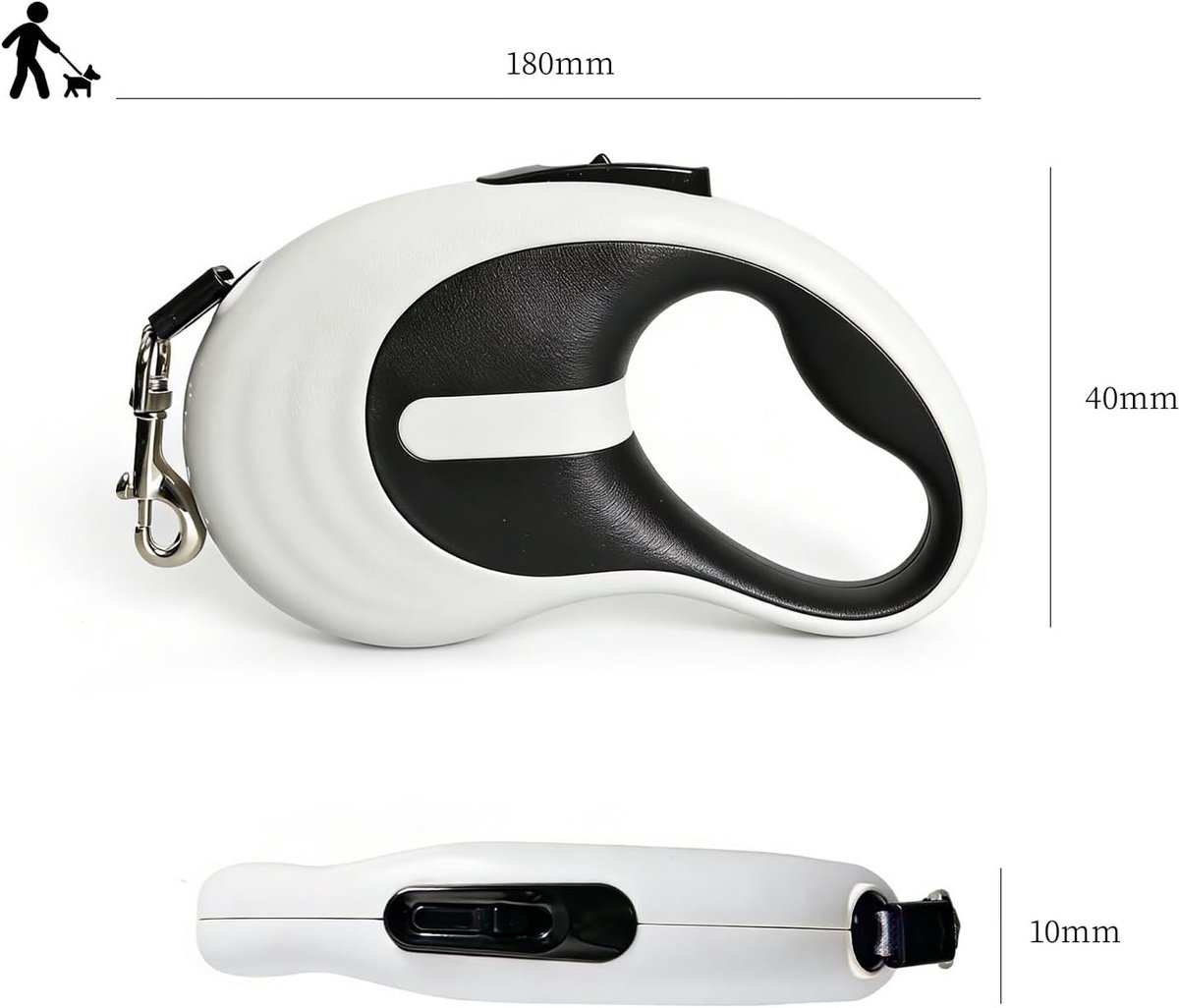 5m Intrekbare Riempje voor Honden en Katten – Speciaal voor Kleine Honden – Soepele Intrekking – Lichtgewicht en Compact – Grijs thumbnail 4