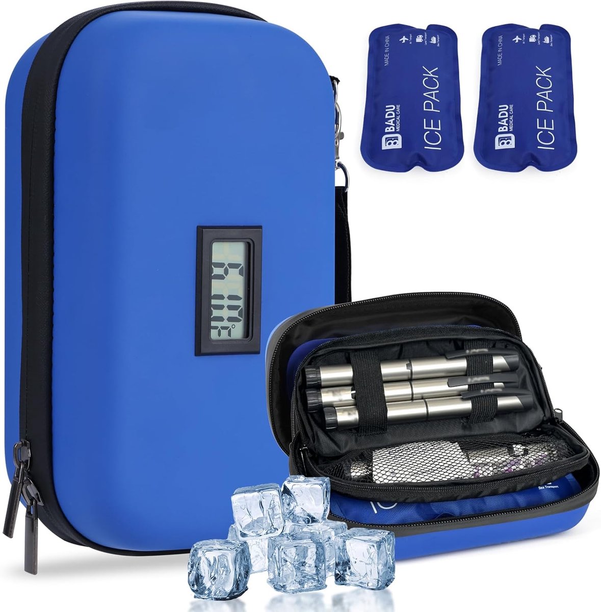 Insuline koeltas incl - met 2 Ice Packs - Diabetes tas medische etui – koeltasje voor op reis - met thermometer - 20.5*12*8.5cm - Draagbare - Geschikt voor dagelijks gebruik en reizen - Zwart