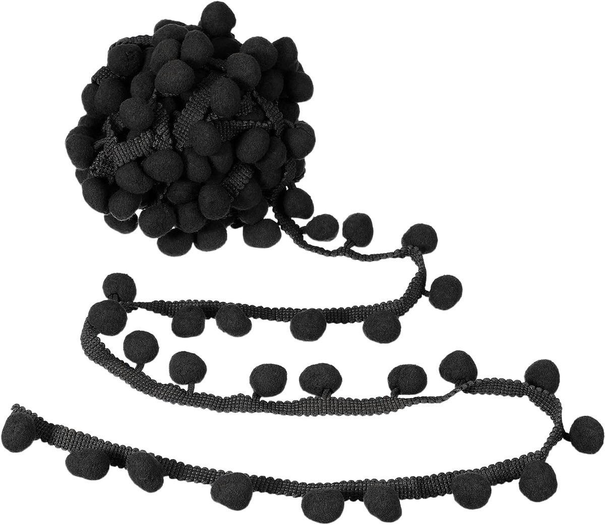 6 Yards Pompon Trim, 2,5 cm Breedte Zwarte Trim Franje Kwastje Naaien Franje Stof Lint voor DIY Ambachten Gordijn Kleding Kussen Woondecoratie, 20 mm