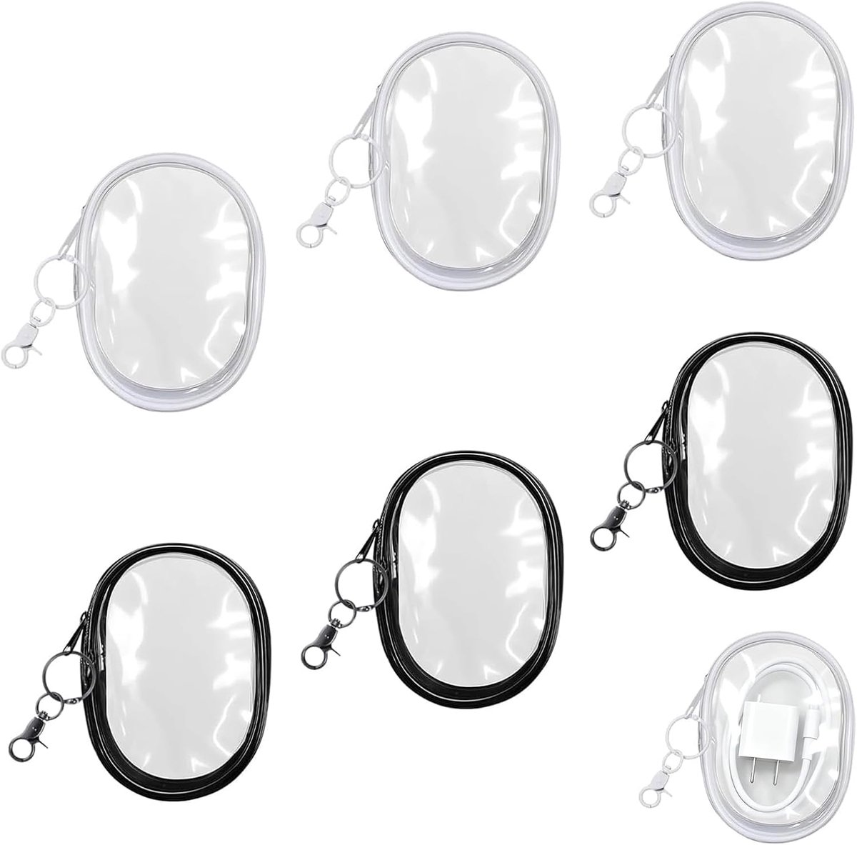 6 stuks transparante sleutelhangertas met ritssluiting, waterdichte transparante tas, kleine make-uptas, kleine opbergtas voor poppen, cosmetica, datakabeltas