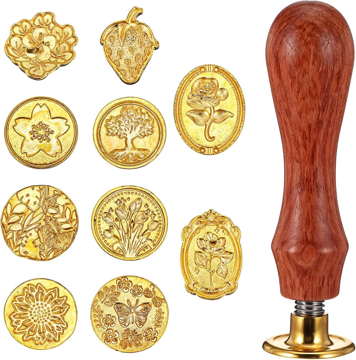 Stempel Kit, 10 Stks Zegelwas Stempel Hoofden Bloem Klassieke Ambachten Waszegel Stempels met een Houten Handvat voor Uitnodigingen Enveloppen Brieven