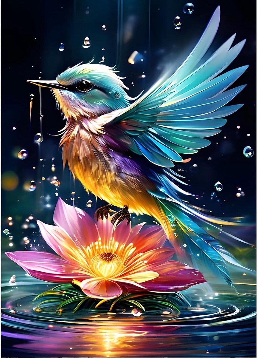 Doe-het-zelf Hummingbird Diamond Painting Kits voor volwassenen, 5D Lotus Diamond Art Kits voor beginners, ronde full drill fantasy diamond painting kunst, doe-het-zelf schilderij op nummer