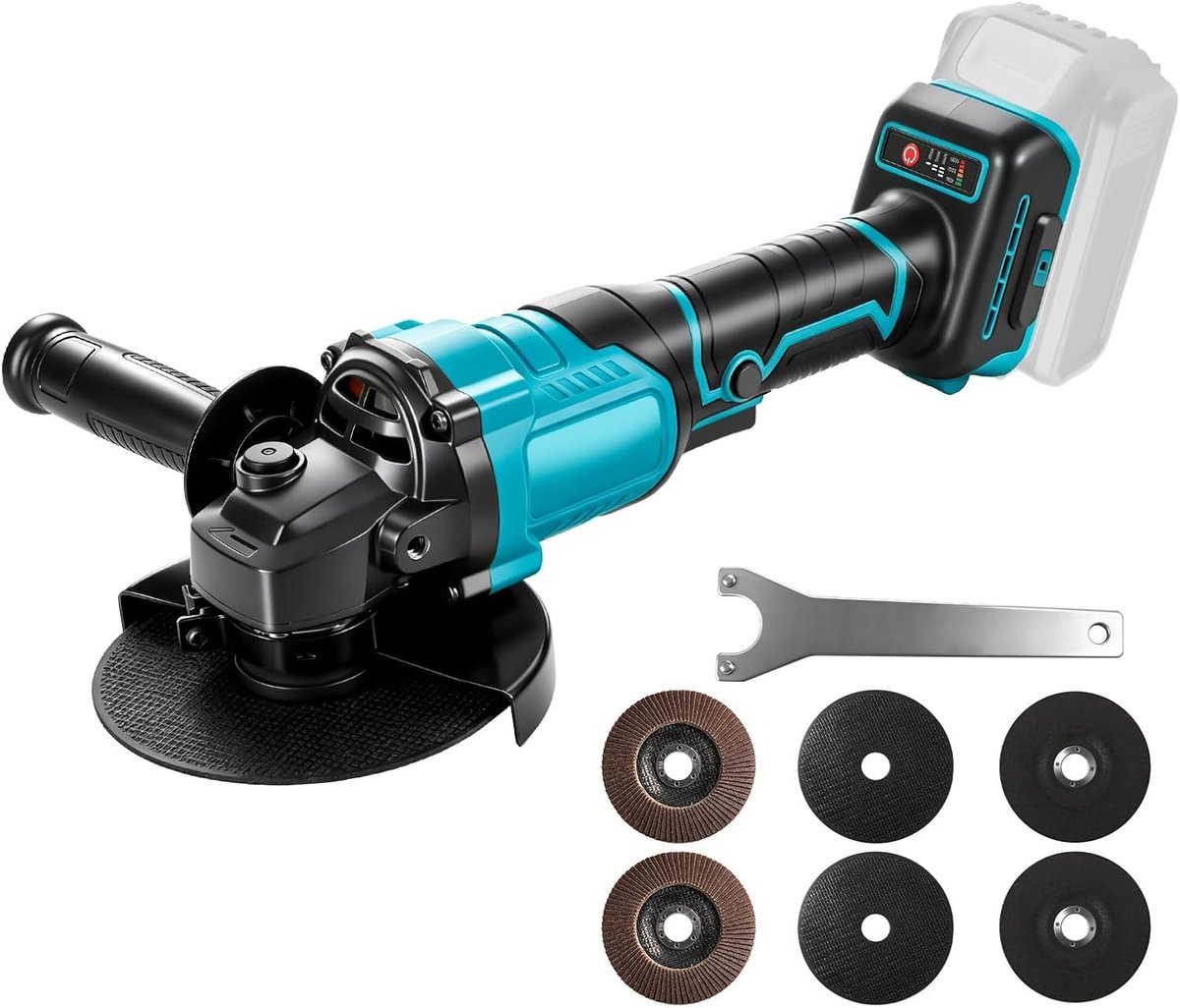 Borstelloze haakse slijper met 6 x snijwiel voor Makita 18 V accu (geen batterij), 100/125 mm schijven, 6300 omw/min, accuslijper voor het snijden en slijpen van hout, metaal en steen