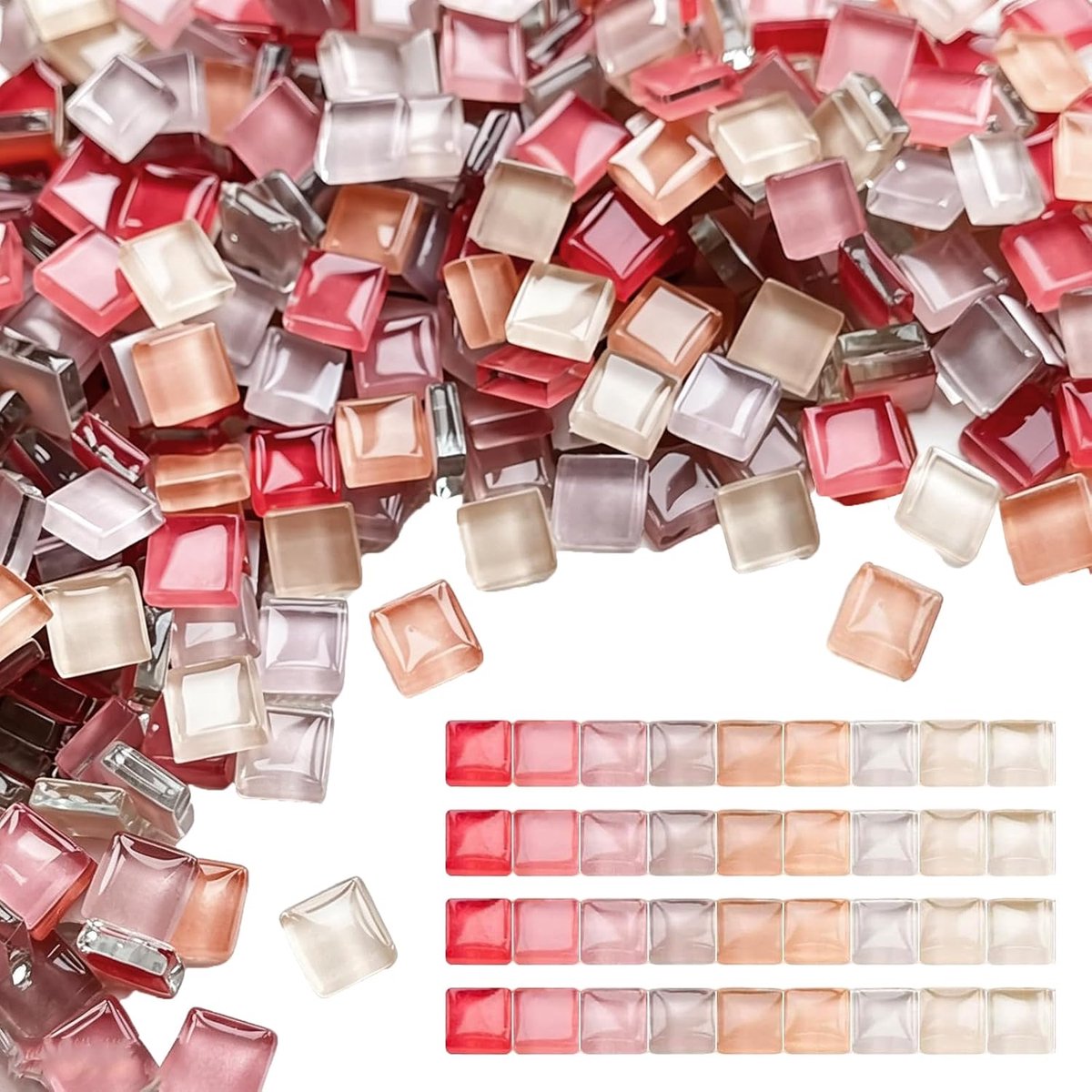 Mozaïektegels, 1 x 1 cm, keramische tegels, levendige en intense kleuren, mozaïek, knutselen, ideaal voor doe-het-zelf mozaïekdecoratie (roze mengsel)