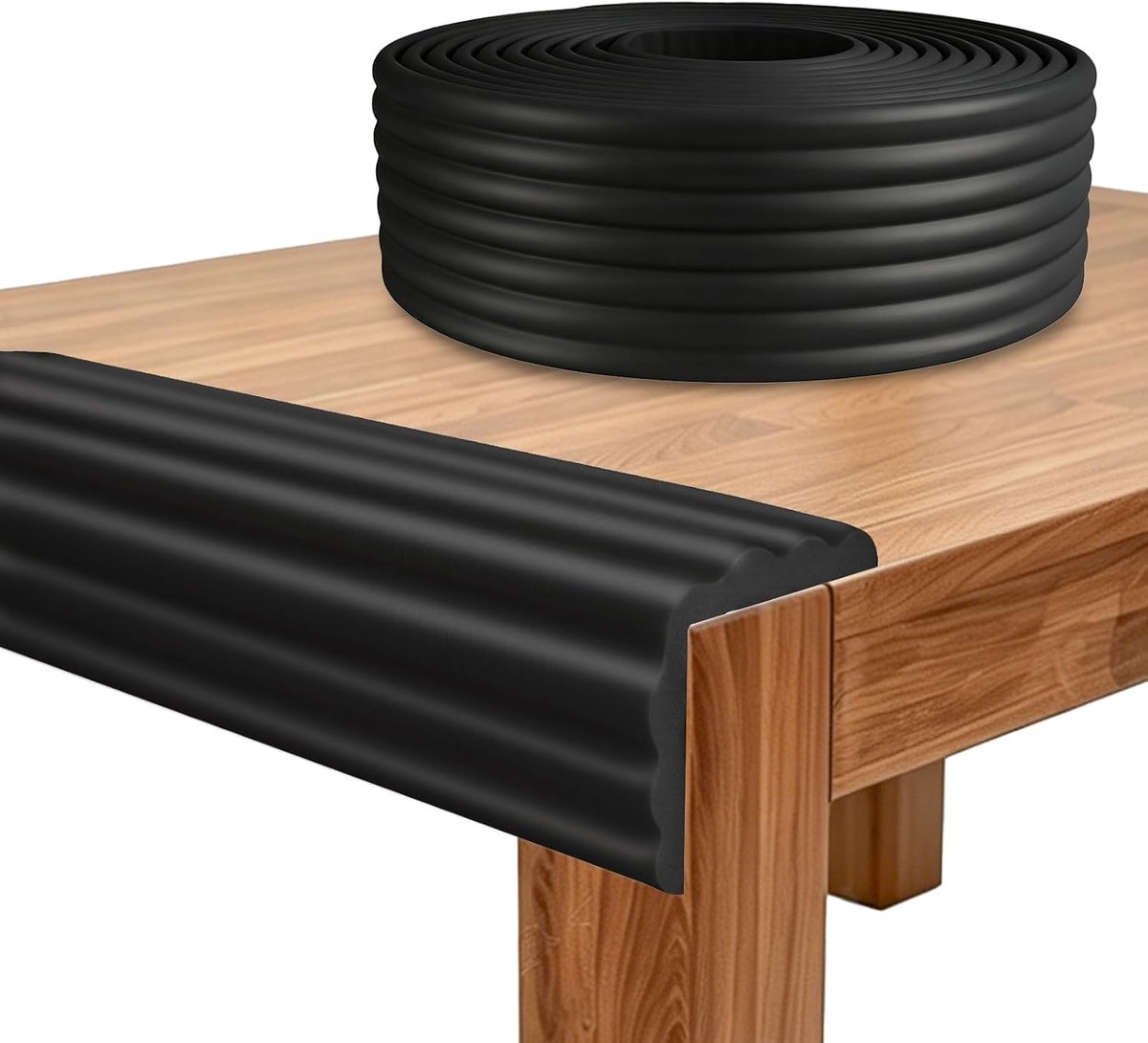 Randbescherming voor kinderen, 5 m x 8 cm, schuimrubber voor baby's, zelfklevend, anti-botsing, voor meubels, bed, vensterbank en bureau (zwart)