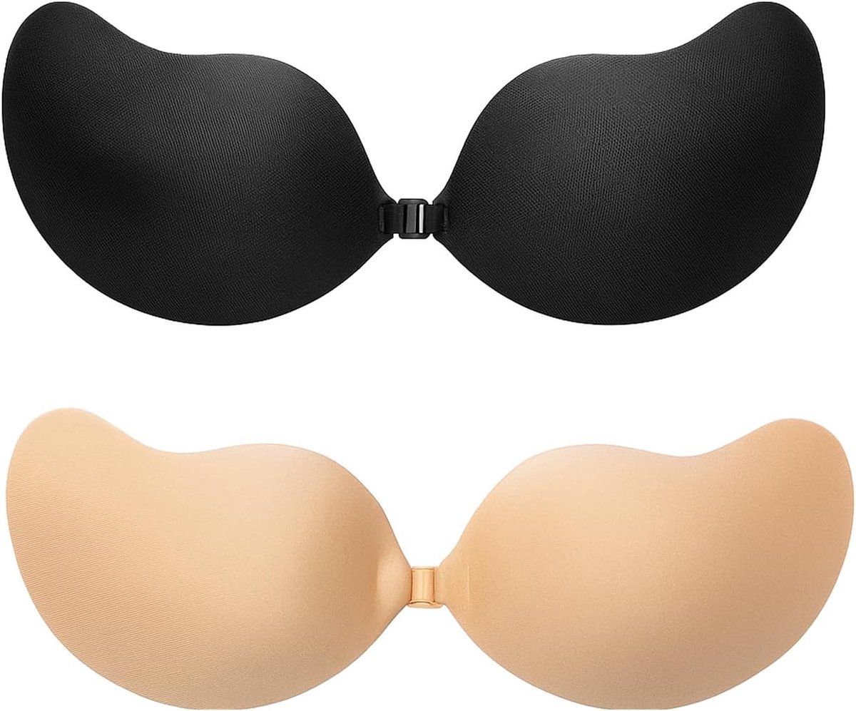 2 paar plakbeha zonder bandjes, onzichtbare siliconen, plakbeha, push-up zonder bandjes, rugvrij, voor avondjurk, bruidsjurk en rugvrije jurk, herbruikbare plakbeha met tepelpads, onzichtbaar onder