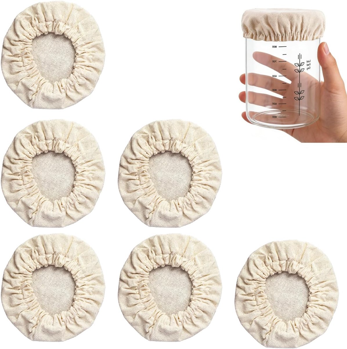 6 Stück Atmungsaktive Deckel für Sauerteig Glas – Wiederverwendbare Stoffabdeckungen mit Elastikband – Gärdeckel für Glasöffnung 7–10 cm – Ideal für Sauerteig Startergläser