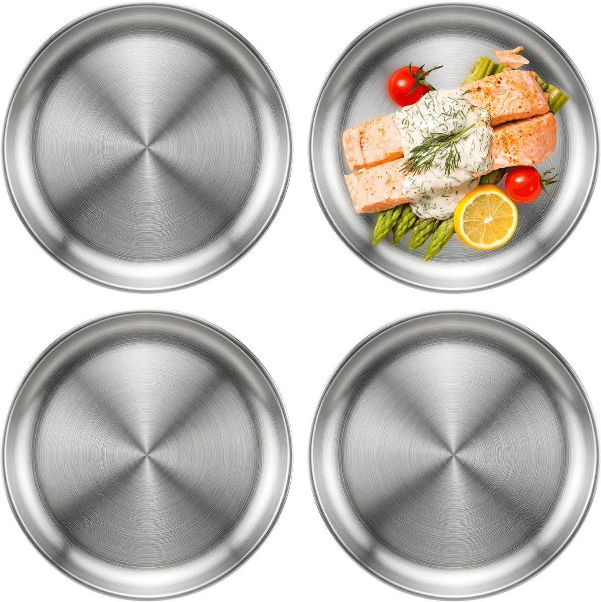 4 Stuks 17 cm Ronde Borden van Roestvrij Staal | 4 Stuks 17 cm Ronde Borden van Roestvrij Staal