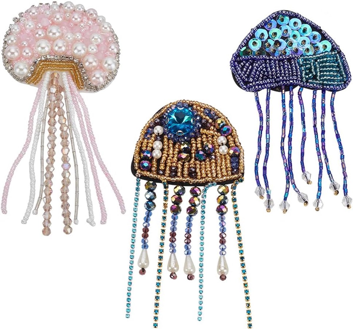 Jelly Fish Kralen Patch Strass Pailletten Jelly Fish Patches voor Kleding Zeedieren Patches met Kwastje Naai op Applique Handgemaakte DIY Patch Applique voor Tassen Hoeden Jeans Jassen Jurk