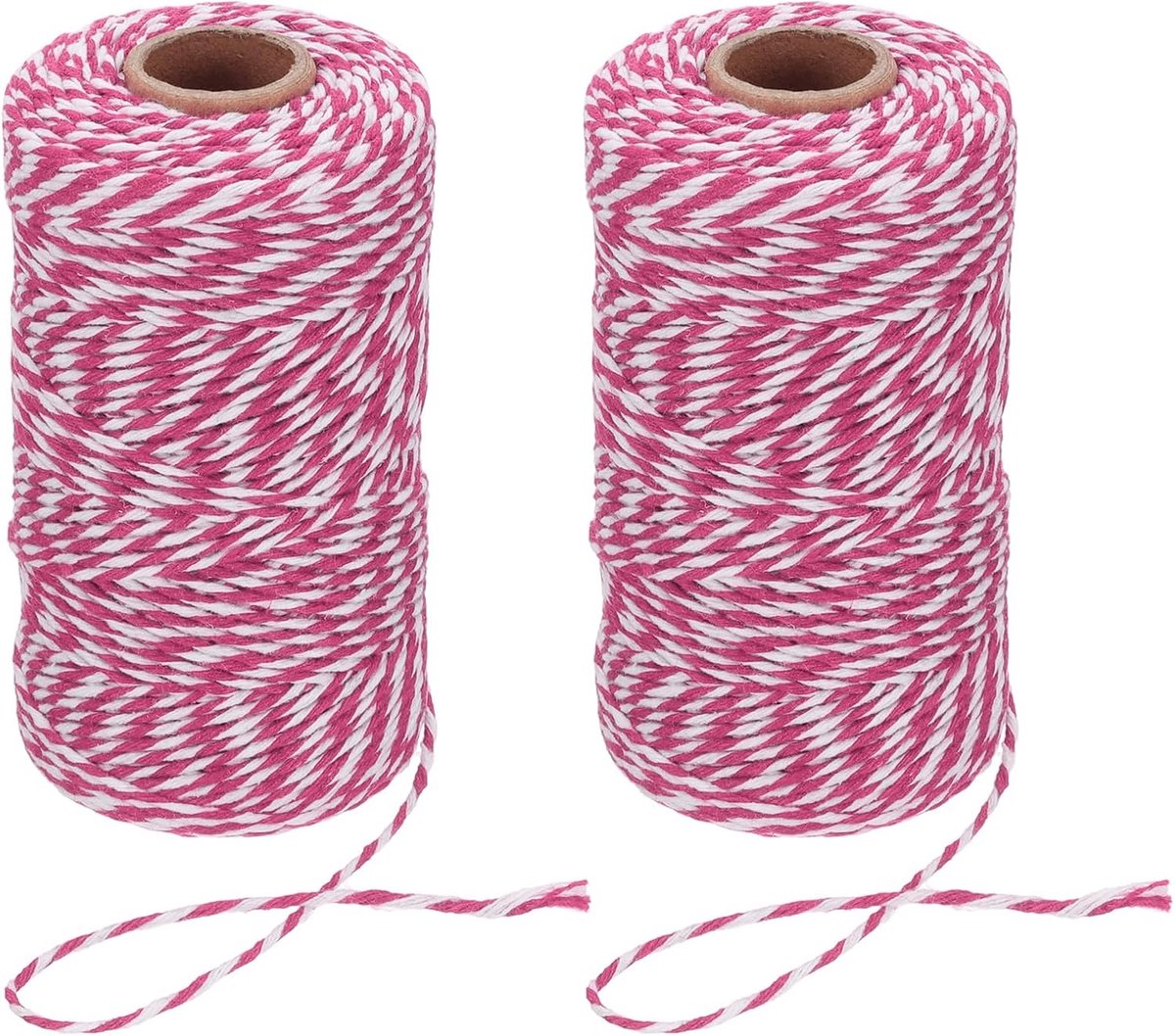 Katoenen slagerstouw, 2 mm x 109 yard, 2 rollen katoenen bakkers touw touw touw koord voor geschenkverpakking, kunst ambachten, feestdecoraties, tuinieren, roze wit