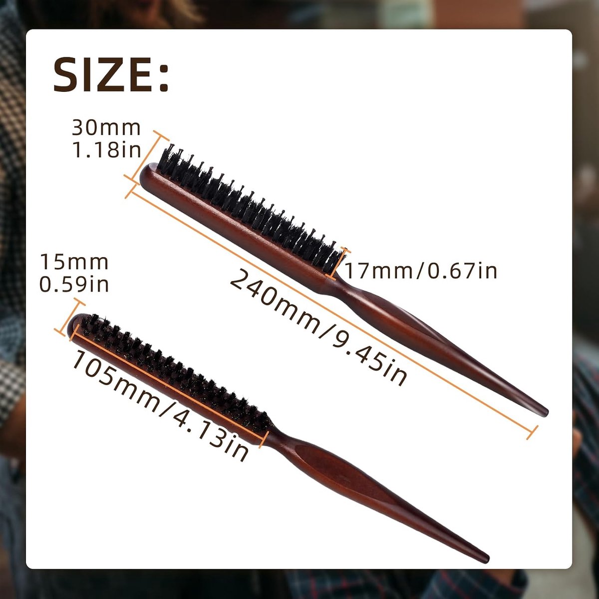 2-pack baardborstel voor mannen, stijlvolle knotborstel, draagbare houten baardkam, groot en klein, toupeerborstel, professionele snorrenverzorgingsborstel voor haar- en baardstyling