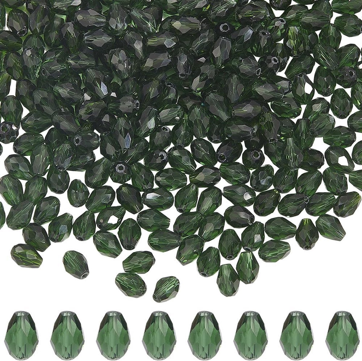 1 Doos 390-402 stuks Donkergroene Teardrop Gefacetteerde Glaskralen Transparant Verticale Gat Waterdruppel Kristal Losse Spacer Bead Bedel Bulk voor het maken van juwelen Ketting Armband Do