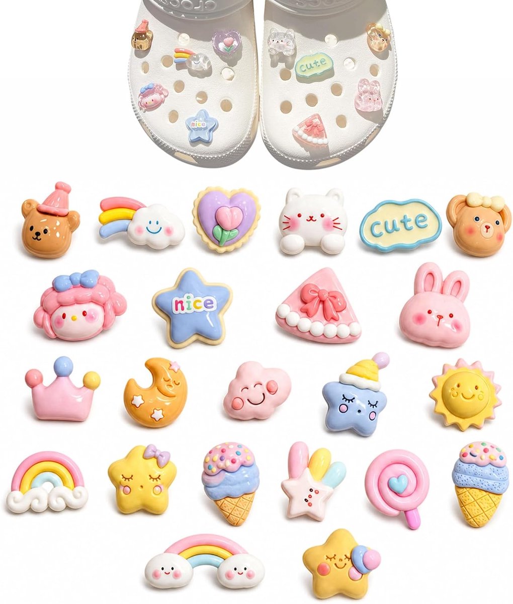 Bedels voor crocs, 22 x glitter en diermotieven, pvc-bedels voor tuinschoenen, cadeau