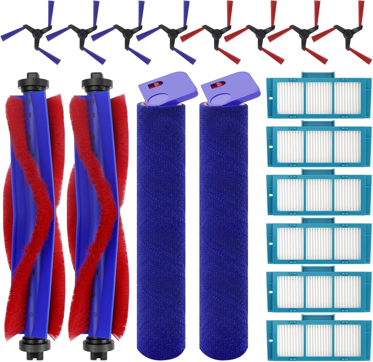 18 stuks vervangende onderdelen voor Dyson Spot+ Scrub AI robotstofzuiger, 2 hoofdborstels, 2 roldweilen, 8 zijborstels, 6 HEPA-filters