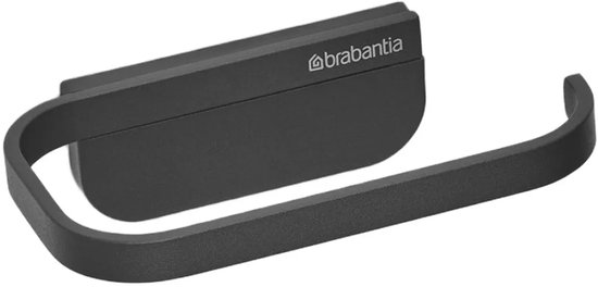 Porte-rouleau de toilette Brabantia noir avec une barre courbée.