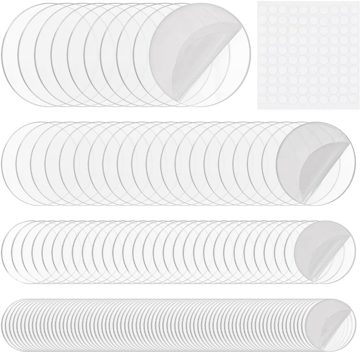 140 stuks heldere cirkels acrylplaat 25/30/40/50 mm acryl miniatuurbasis met dubbelzijdige lijmpads blanco ronde acrylbasis voor actiefiguur miniaturen festival ambachtelijke