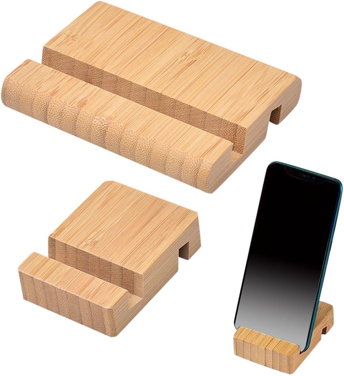 2 stuks mobiele telefoon en tablet standaard houten mobiele telefoon houder creatieve bureau standaard multifunctionele mobiele telefoon basisstandaard