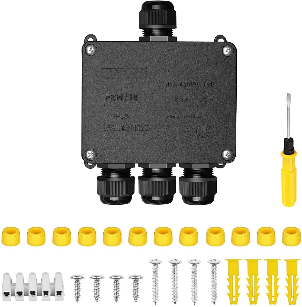 waterdicht IP68, 4-weg verdeeldoos voor buiten, opbouwkabelverbinder, verbindingsdoos buiten, aardkabel, klemdoos, kabelconnector voor Ø 4-14 mm kabeldiameter, zwart