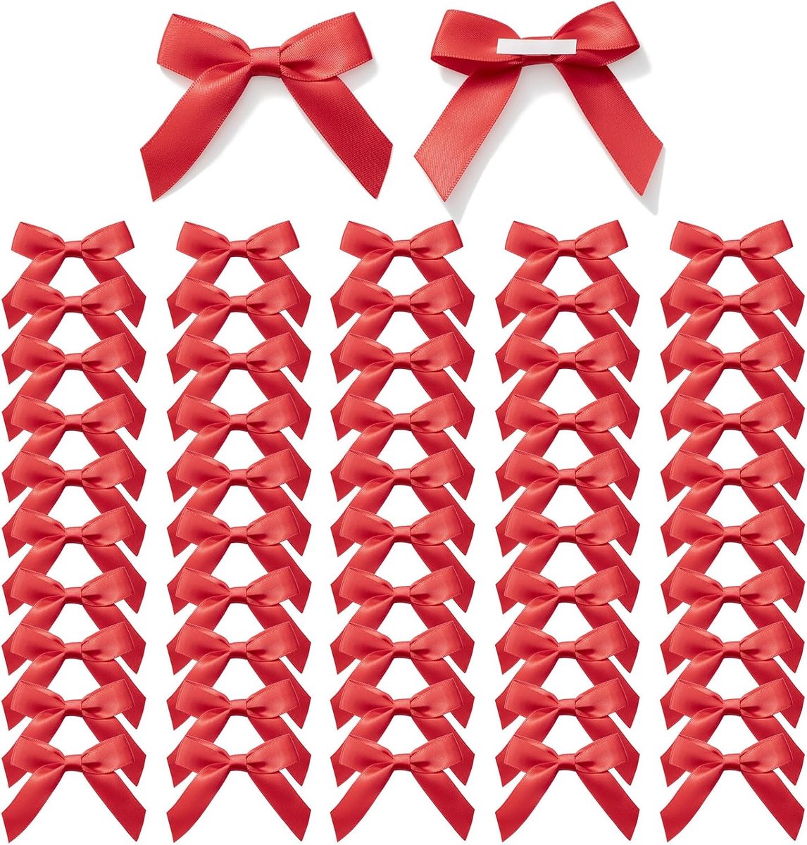 Strikken Decoratie Kleine Rode Strik Satijnen Lint Cadeau Strikken Zelfklevend voor Valentijnsdag Bruiloft Kerstmis Verjaardag Decoratie Kaart Maken 50 Stuks