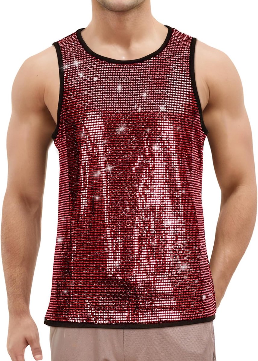 tank top voor mannen glanzend vest sprankelende vesten glitter mouwloos disco t-shirt rave party nachtclub T-shirt pailletten spier tank top clubwear carnaval vest