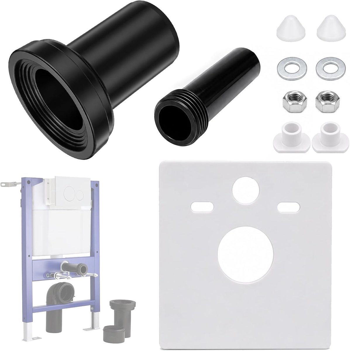 WC-aansluitset voor wandtoilet, compatibel met Geberit 152.426.46.1 | Voor PE-buizen 90/110 mm, met wc-aansluitgarnituur, geluidsisolatieset 16.002.00.0000 en montagetoebehoren