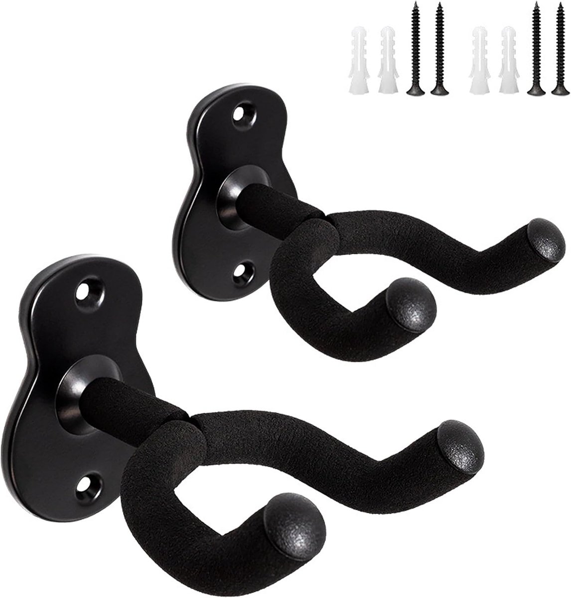 2 stuks gitaarwandhouder, gitaarhaken, universele gitaarwandhouder voor akoestische gitaar, elektrische gitaar, bas, klassieke gitaar (zwart)