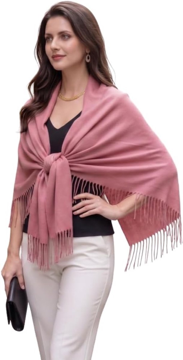 kasjmier sjaal halsdoek herfst winter dun 185x65 kasjmier sjaal stijlvolle elegante wollen sjaal wol effen kleur damessjaal, roze, 185x65