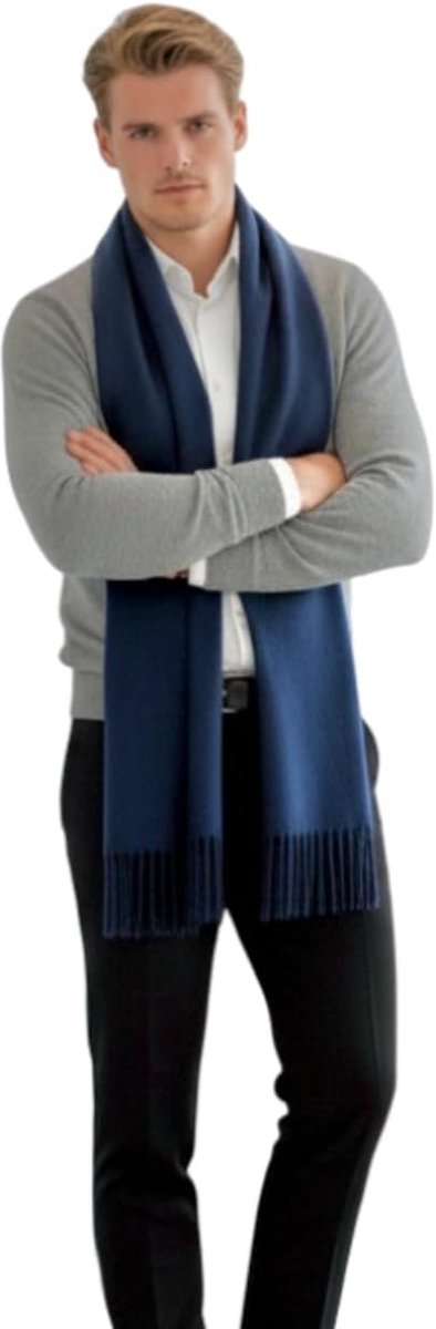 kasjmier sjaal licht dun lente 200x70 donkerblauw extra soepel casual formele gelegenheden effen kleur herensjaal
