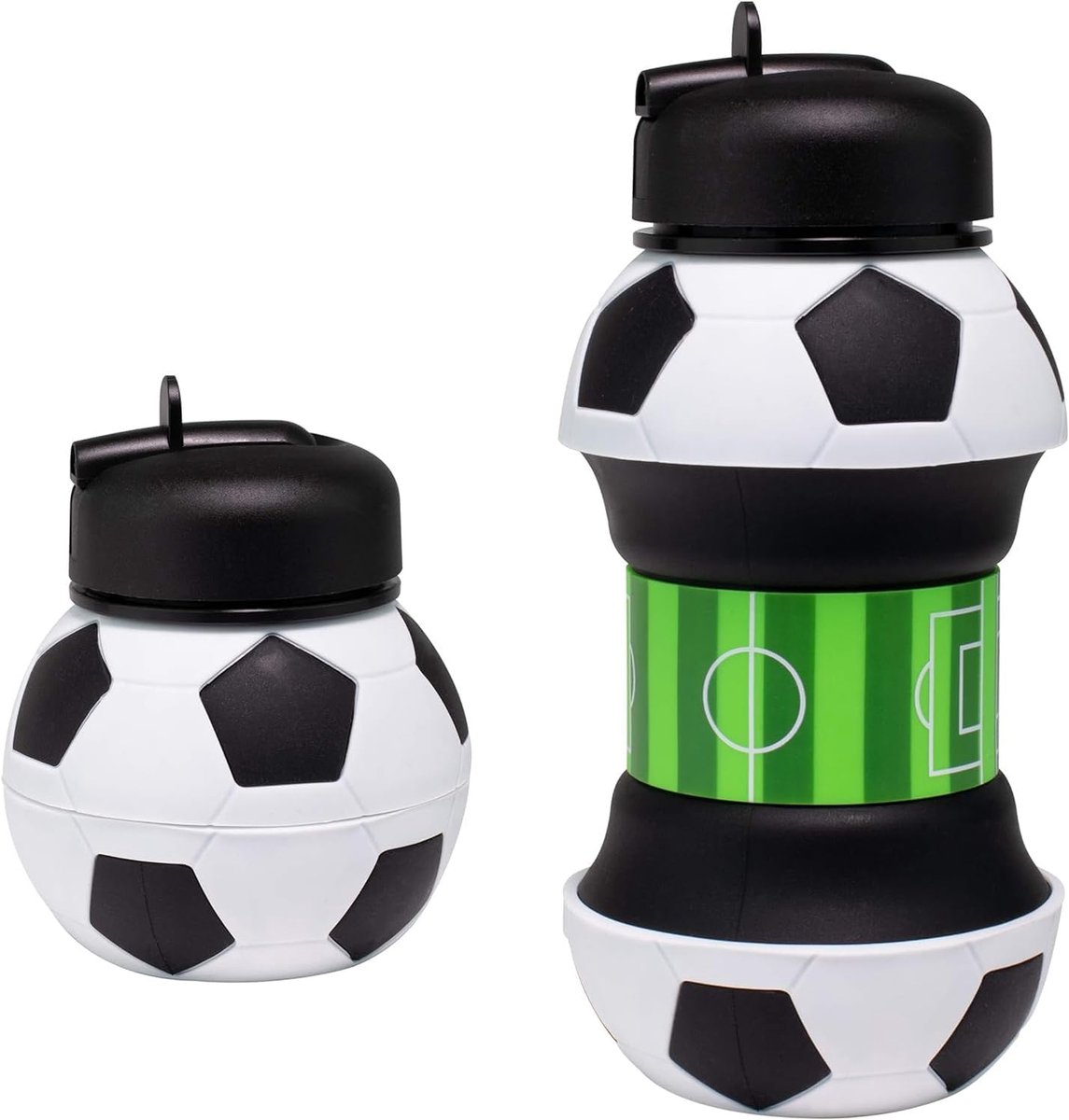 waterfles voor jongens en meisjes, BPA-vrij, 550 ml, voetbalwaterfles van siliconen, kinderdrinkfles voor camping, sport, compact, als cadeau (voetbal)