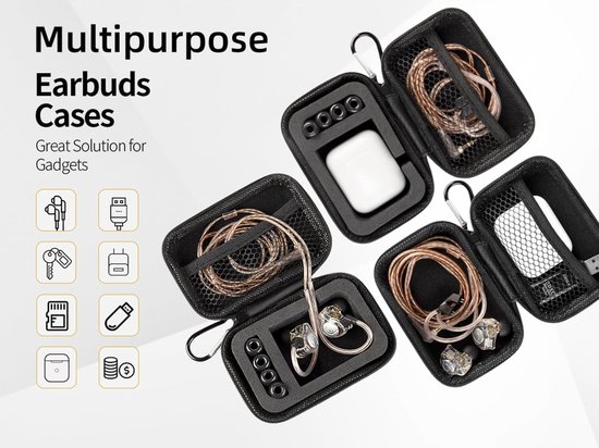 ZC02 Oordopjes Case met karabijnhaak, KZ ZS10 Pro EVA IEM Case, Travel Storage Bag Lichtgewicht voor CCZ Melody, KBEAR KS1, CCA CRA, TANGZU Wan'er, Shure SE215, Moondrop chu 2, kabels, oordopjes — afbeelding 4