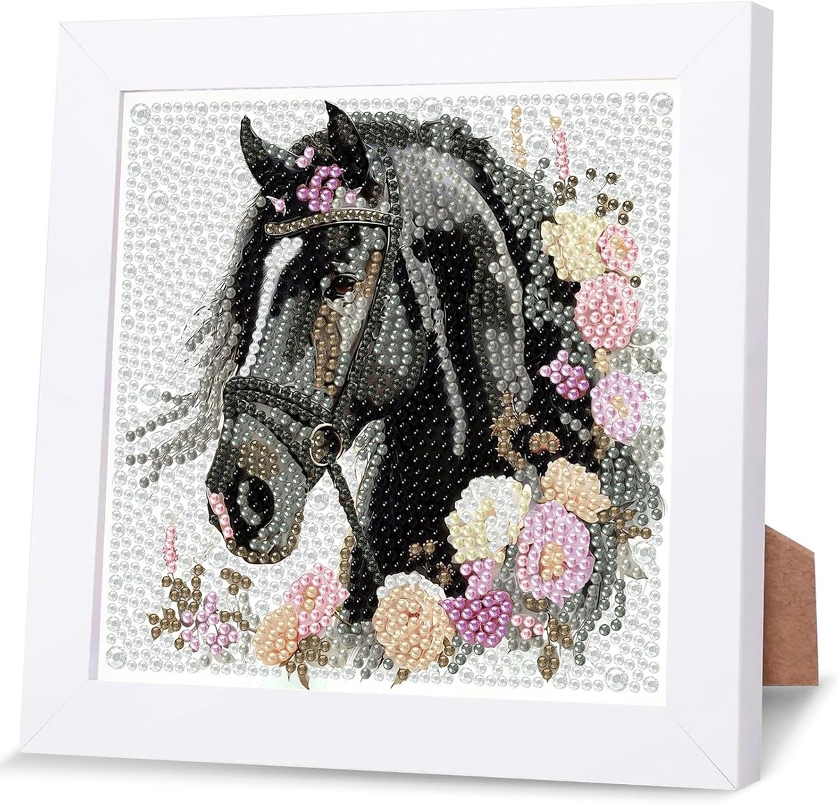 Diamond Painting zwart paard voor kinderen, met lijst, diamond painting, dieren, volwassenen vanaf 6-12 jaar, 5D Diamond Art foto's, mozaïek, doe-het-zelf cadeau voor thuis, wanddecoratie (18