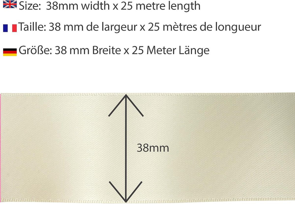 lint - 100% polyester dubbelzijdig satijnen lint voor bruiloften, cadeauverpakking, bloemstukken, handwerk, taarten, strikken, versieringen, 38 mm x 25 m
