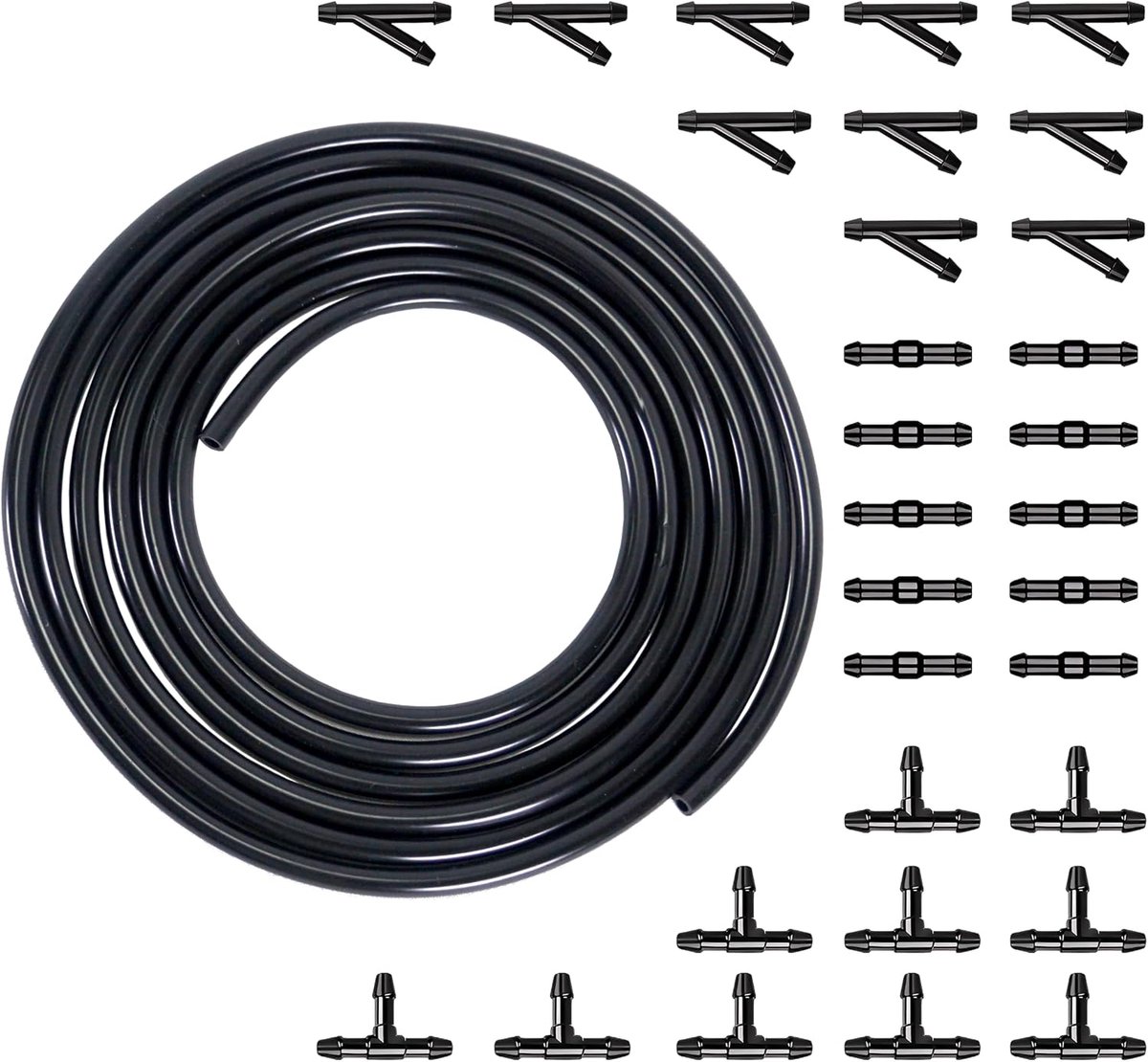 5 m slang voor ruitensproeier, slang met 30 stuks slangverbindingen, wisserwaterslang, reparatieset, universele slang voor ruitensproeier, aansluiting autowaterpomp en mondstuk
