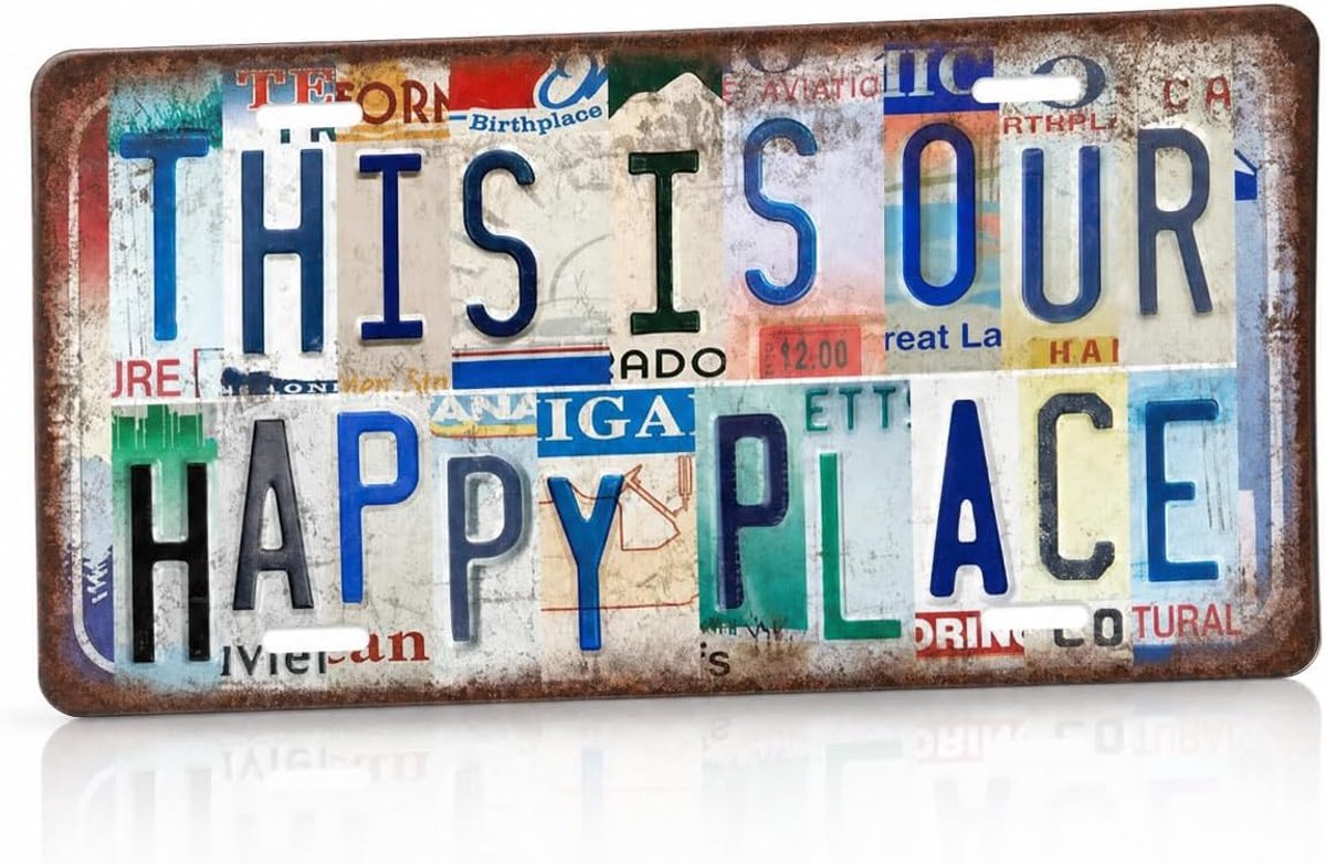 Happy Place Bordje | "This Is Our Happy Place" Metalen Wandbord | Vintage Wanddecoratie voor Huis, Tuin en Balkon | Wandplaque van Tin