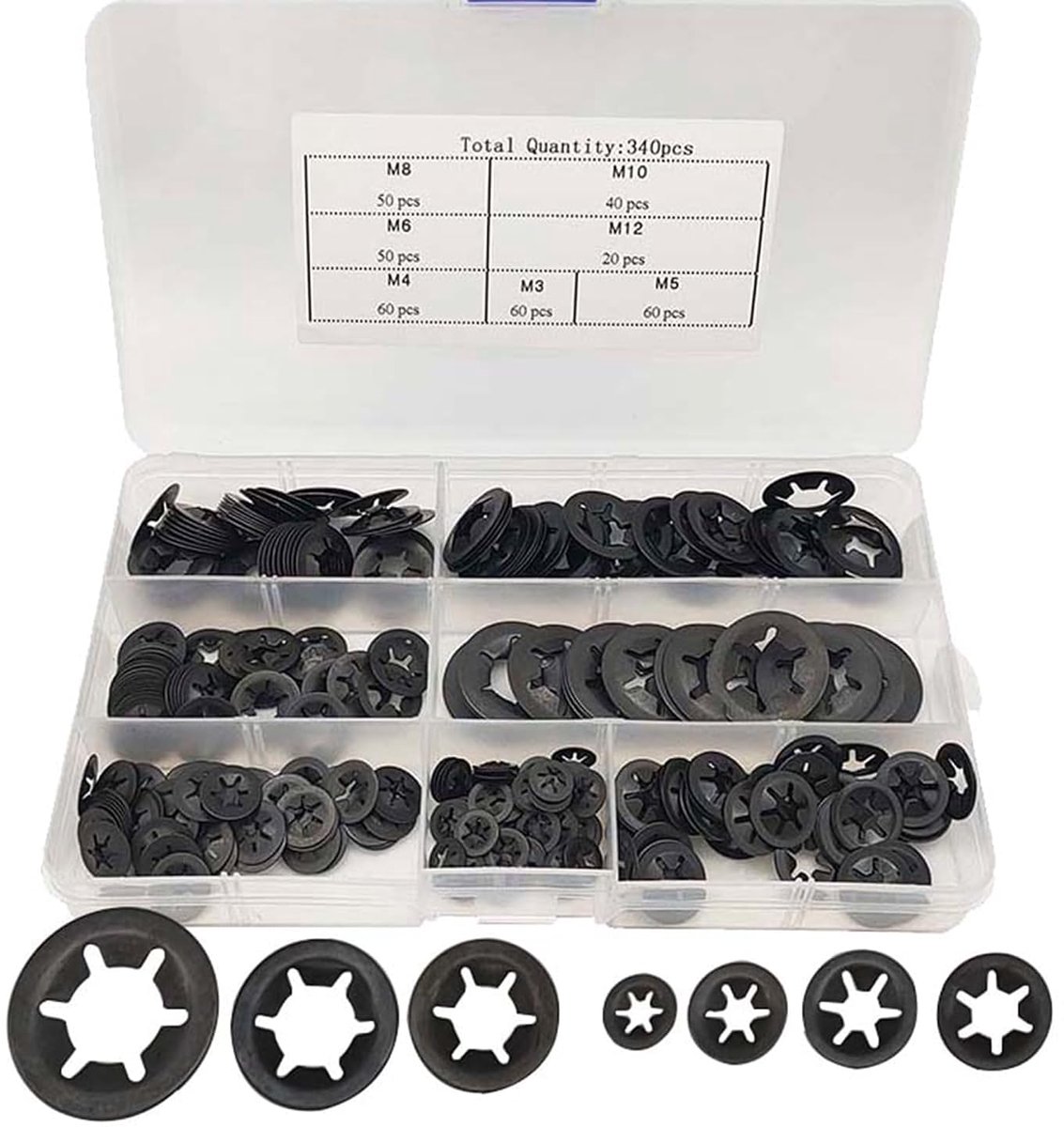 340-delige Assortiment Binnenverzakte Sterveerders M3-M12 Zwart