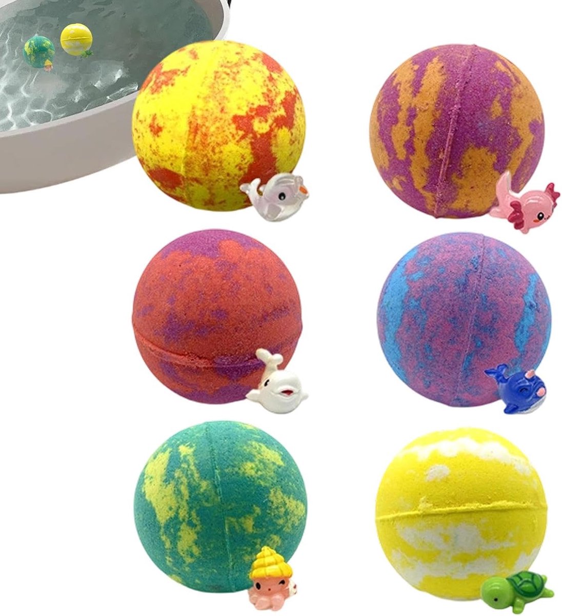 Bruisballen voor Kinderen 6 Stuks Kleurrijke Bruisballen met Binnenin | Dierenbruisballen Set voor Kinderen met Lichtgevend Voor Kuip, Thuis, Badkamer, Spa, Hotel, Kinderdagverblijf
