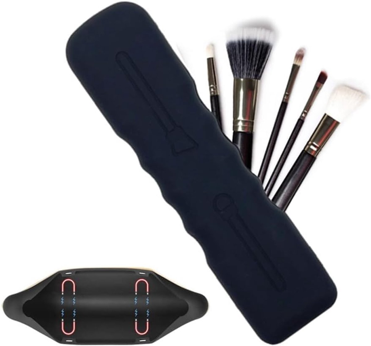 Make Up Kwasten Organizer Etui Opbergdoos Rechthoekige Reisetui Make Up Brush Holder Cosmetica Organizer Kwastenhouder Voor Dames Reizen Badkamer Kaptafel (Zwart)