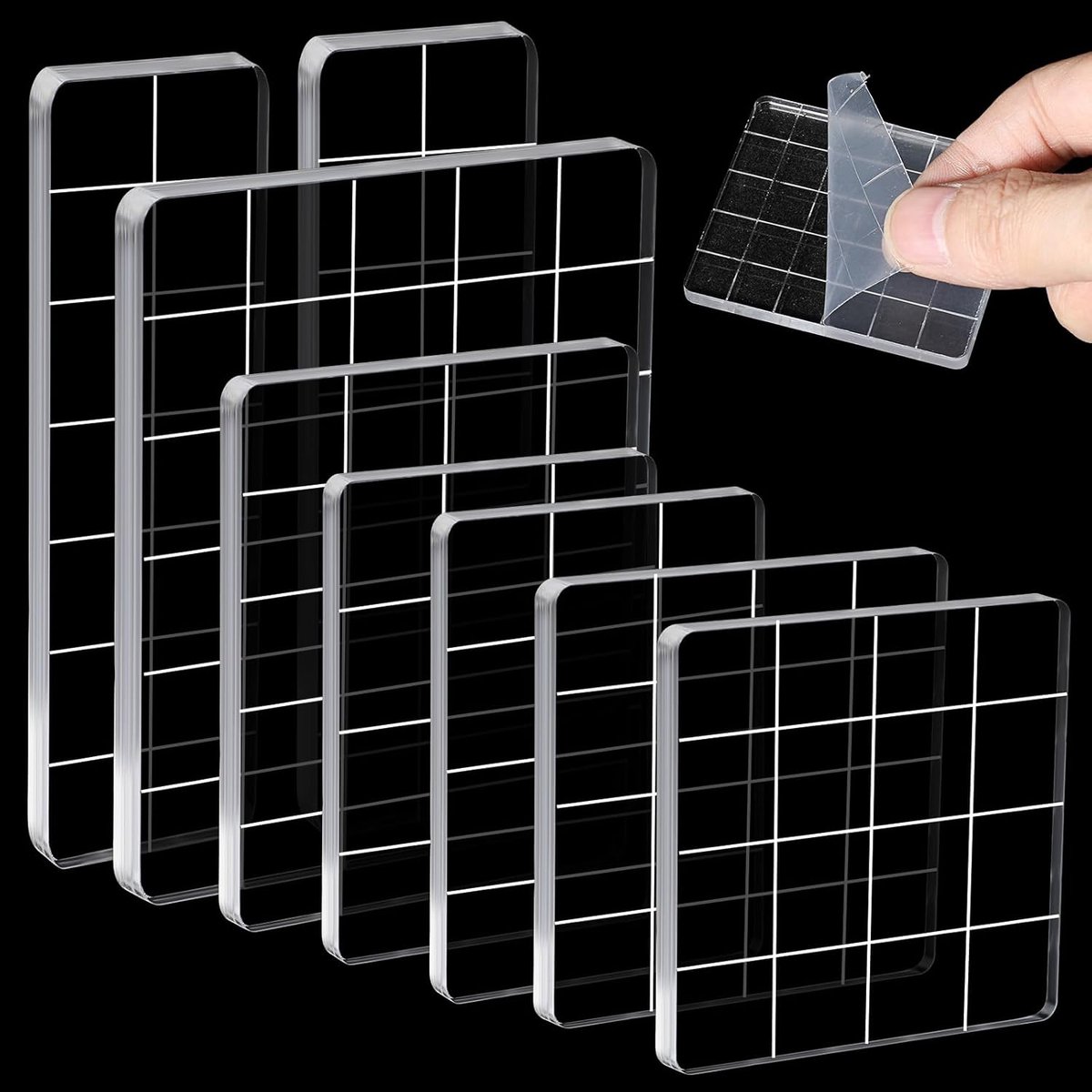8 stuks acrylblokken voor siliconen stempels, transparant stempelblok met rasterlijnen, voor scrapbooking, kaarten maken, 5 mm dik