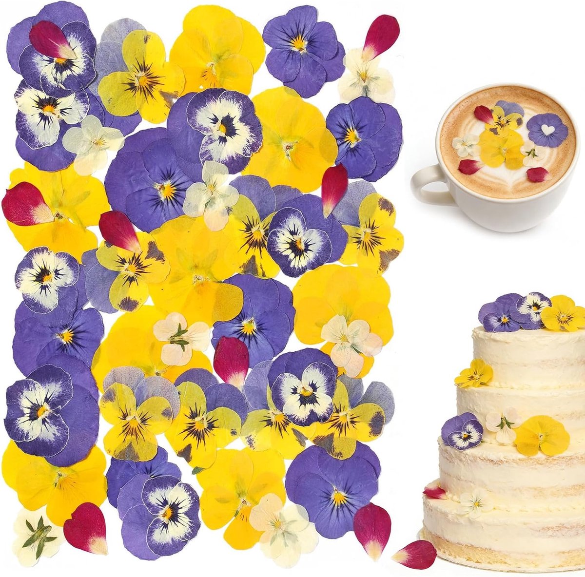 48 Stück essbare Blumen für Torte, Zuckerblumen & Esspapier Torten- & Muffin Deko, Blütenförmige Waffelpapier Dekoration