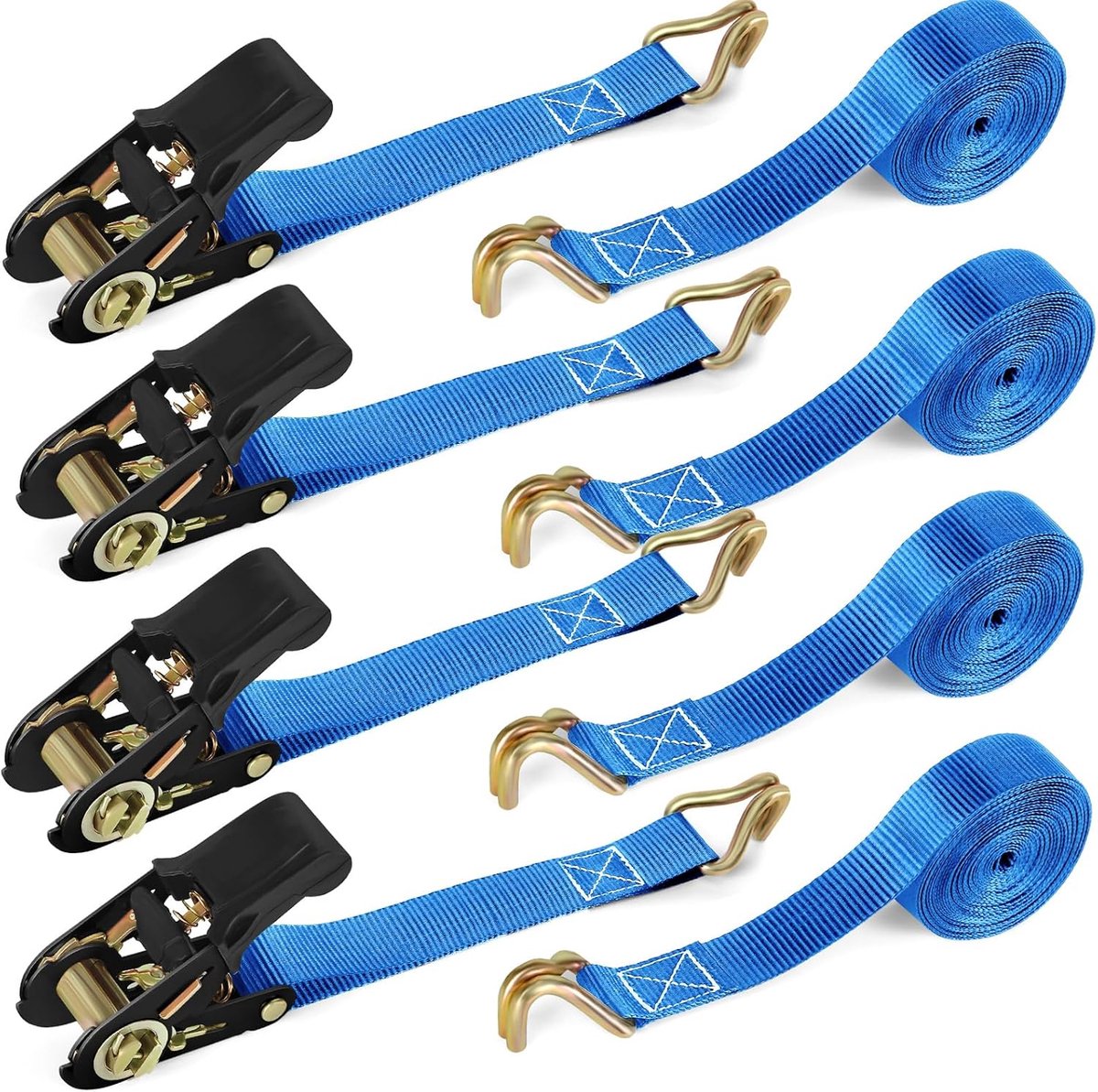4-pack palriemen met haak - 6M x 25MM zware vastbindriemen met nokgesp voor motorfietsen/auto/aanhangwagen/huishouden