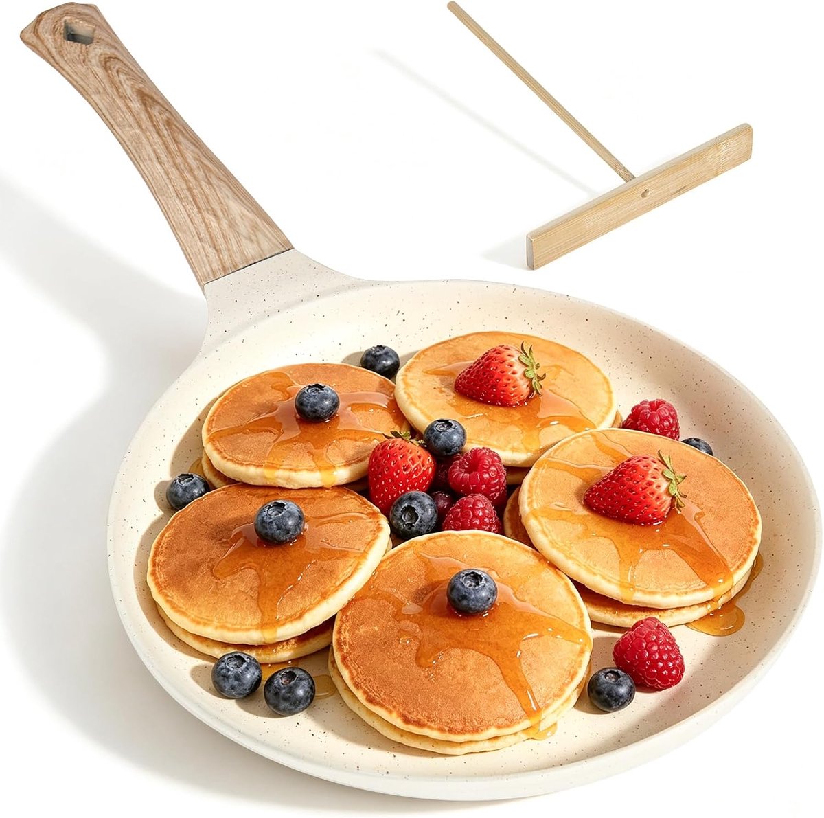 24 cm, anti-aanbakpan, omlettenpan, pannenkoekenpan, palatham pan met afneembare handgreep, pannenkoekenpan met deegverdeler, voor alle fornuizen en inductiekookplaten
