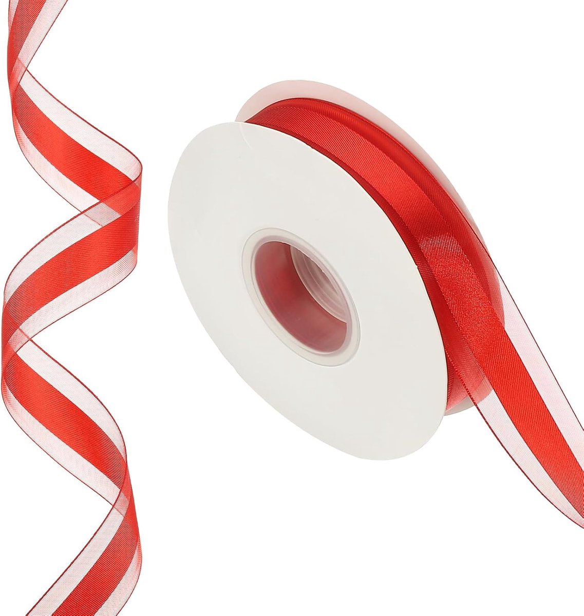 50 m x 2,5 cm gestreept lint, rood snoeplint rol geschenkverpakkingslint voor Kerstmis ambachtelijke krans verjaardag bruiloft festival decoratie