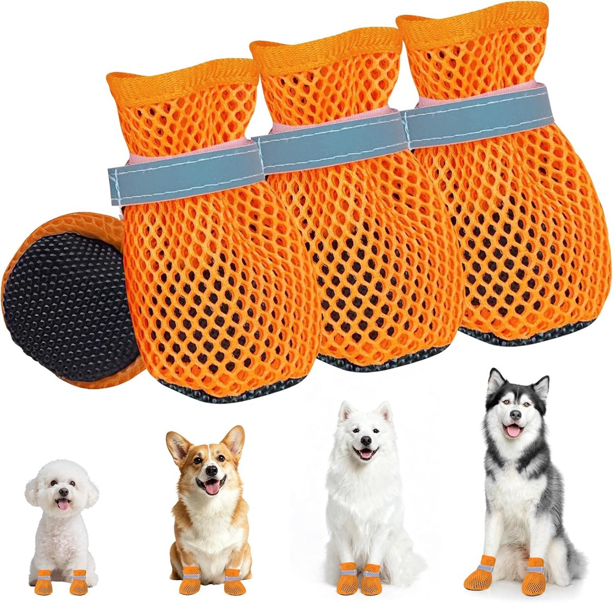 Schoenen, pootbescherming, hondenschoenen zomer, pootbescherming voor honden, hondenschoenen zomer, ademend, geschikt voor binnen- en buiten gebruik in de zomer/oranje M