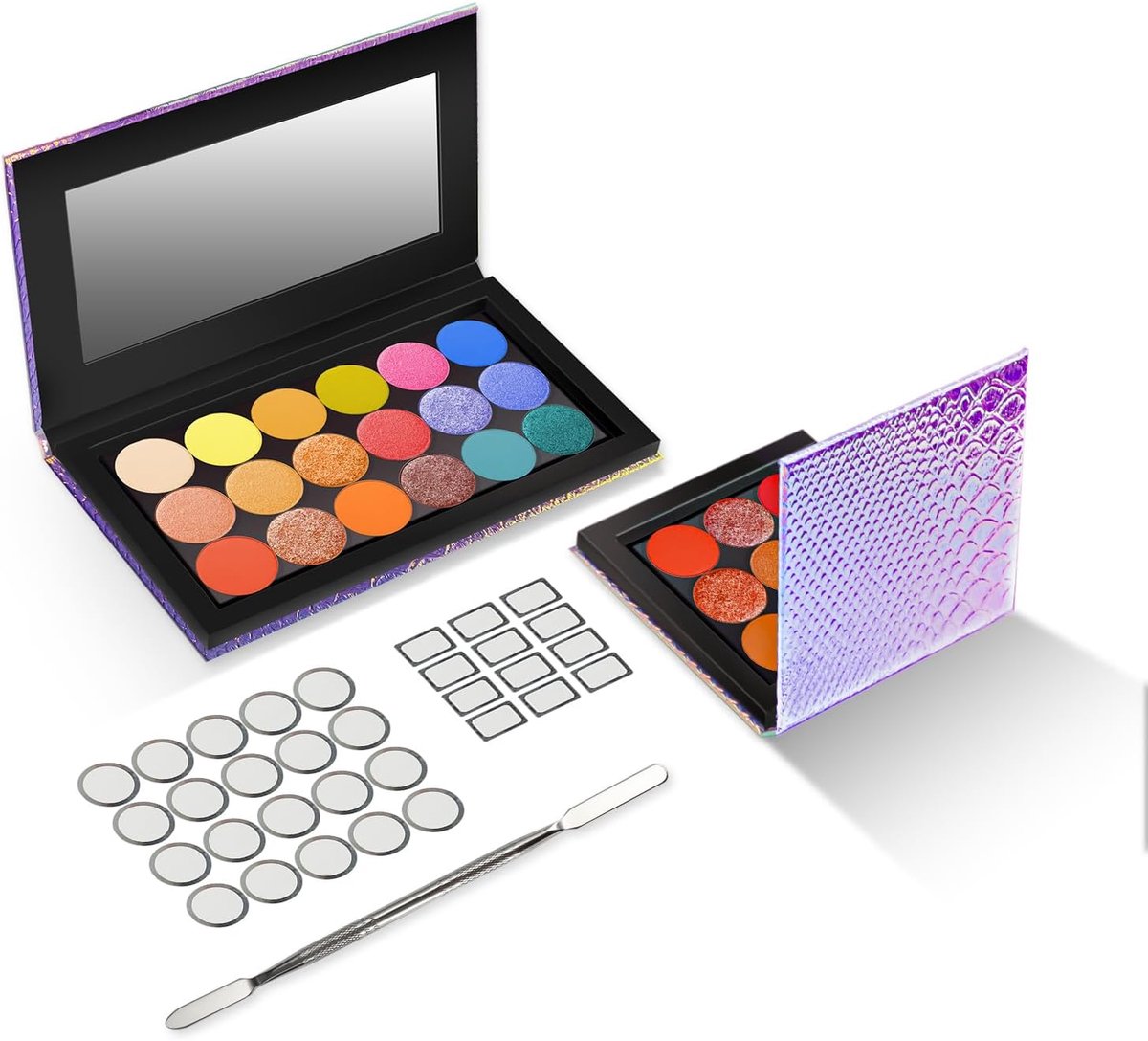 Lege Leopard Make-up Magnetisch Palet met Spatel en Metalen Stickers 2 stuks Paletten Set 18 Kleuren en 9 Kleuren Leeg Magnetisch Make-uppalet (Visschalen)