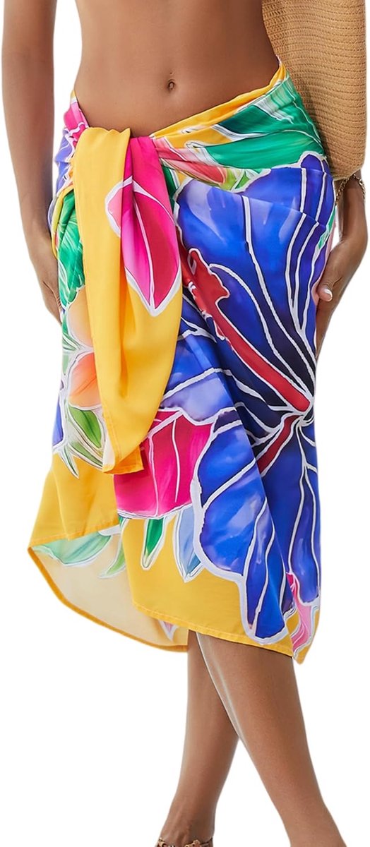 Badpak Pareo Strand Cover Up met Hoge Split, Bedrukte Wikkelrok voor Bikini Zwemkleding, Zomervakantie en Feest