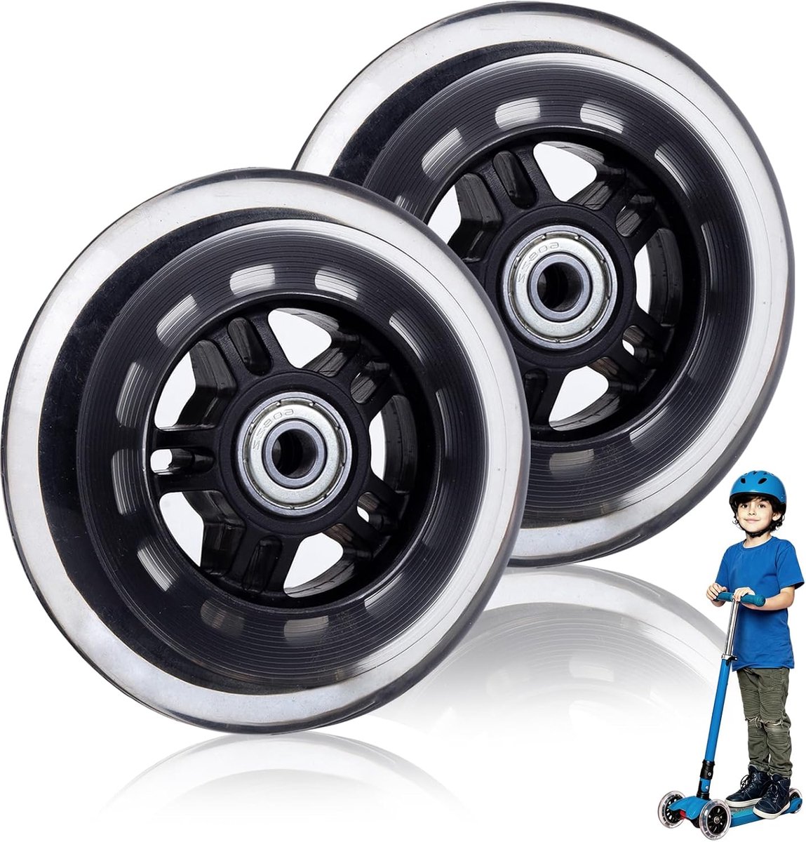 100 mm stuntstep-wielen, 2 stuks scooterwielen, reservewielen, scooterbanden | Premium PU, ABEC-7 lagers, geluidsarm, stabiele structuur, flexibele rotatie, geschikt voor alle soorten stuntstep, kickstep