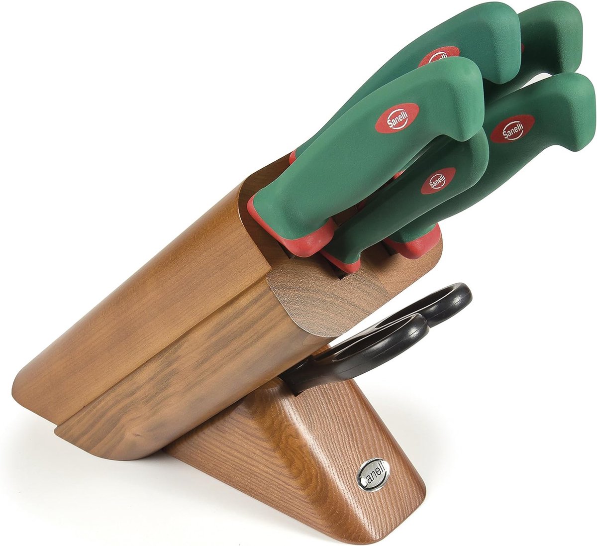 SnelShoppen - Professionele Kookmessen Set 6 Stuks met Ergonomisch Handvat in Antieke Houten Blok - Kleur: Kersenbruin, Ideaal voor Keuken en Koken