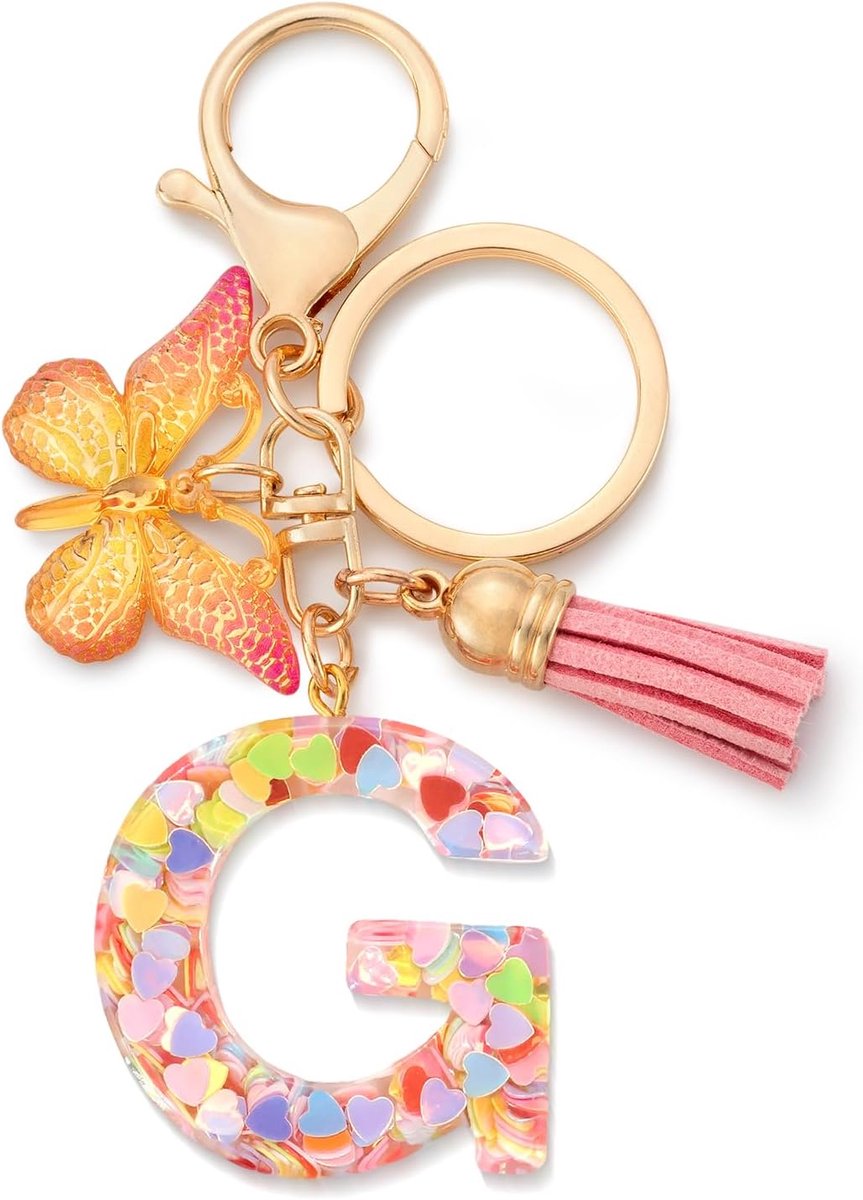 Sleutelhanger letter meisjes sleutelhanger met beginletters vlinder autosleutelhanger voor vrouwen, roze-g, S