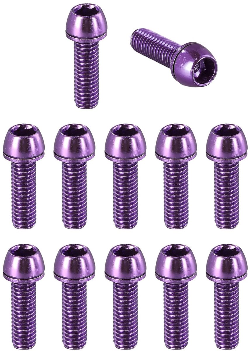 Schroeven, 12 stuks, M6 x 20 mm, fietsstuurschroeven met sluitring, vaste schroeven voor fietsstandaard, fietsschroef voor racefiets, mountainbike (paars)