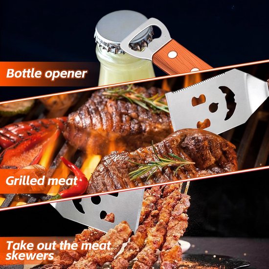 7-in-1 barbecue-spatel, roestvrij stalen grillspatel, multifunctionele grillspatel, cadeau voor grillfans, barbecuegereedschap, barbecuegeschenken voor mannen, barbecue-accessoires, camping — afbeelding 3
